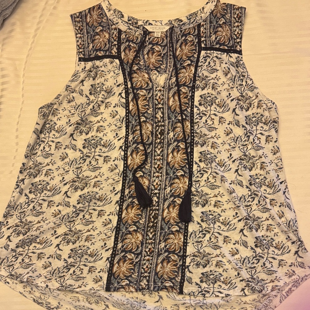 Lucky Brand Floral Print Blouse - Blue and Cream